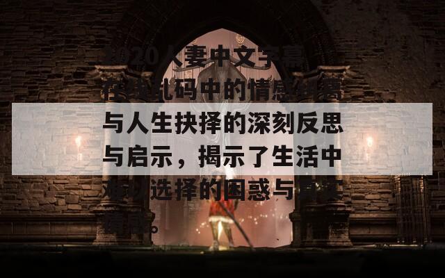 2020人妻中文字幕在线乱码中的情感纠葛与人生抉择的深刻反思与启示，揭示了生活中难以选择的困惑与真实情感。